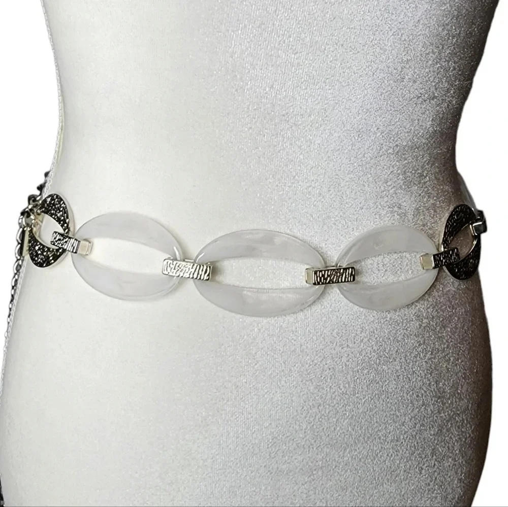 Chico's Metal Chain Belt White Silver One Size
